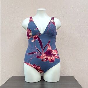 Seafolly Blue and Pink Floral Swimsuit